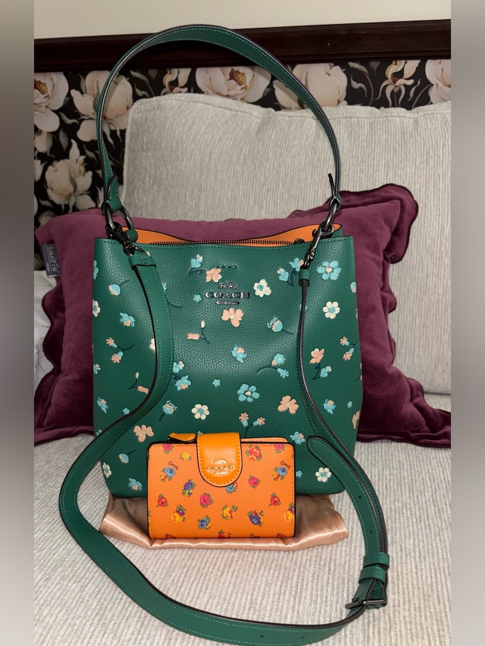 Coach Town Bucket Bag Mystical Floral Print with Wallet Bundle